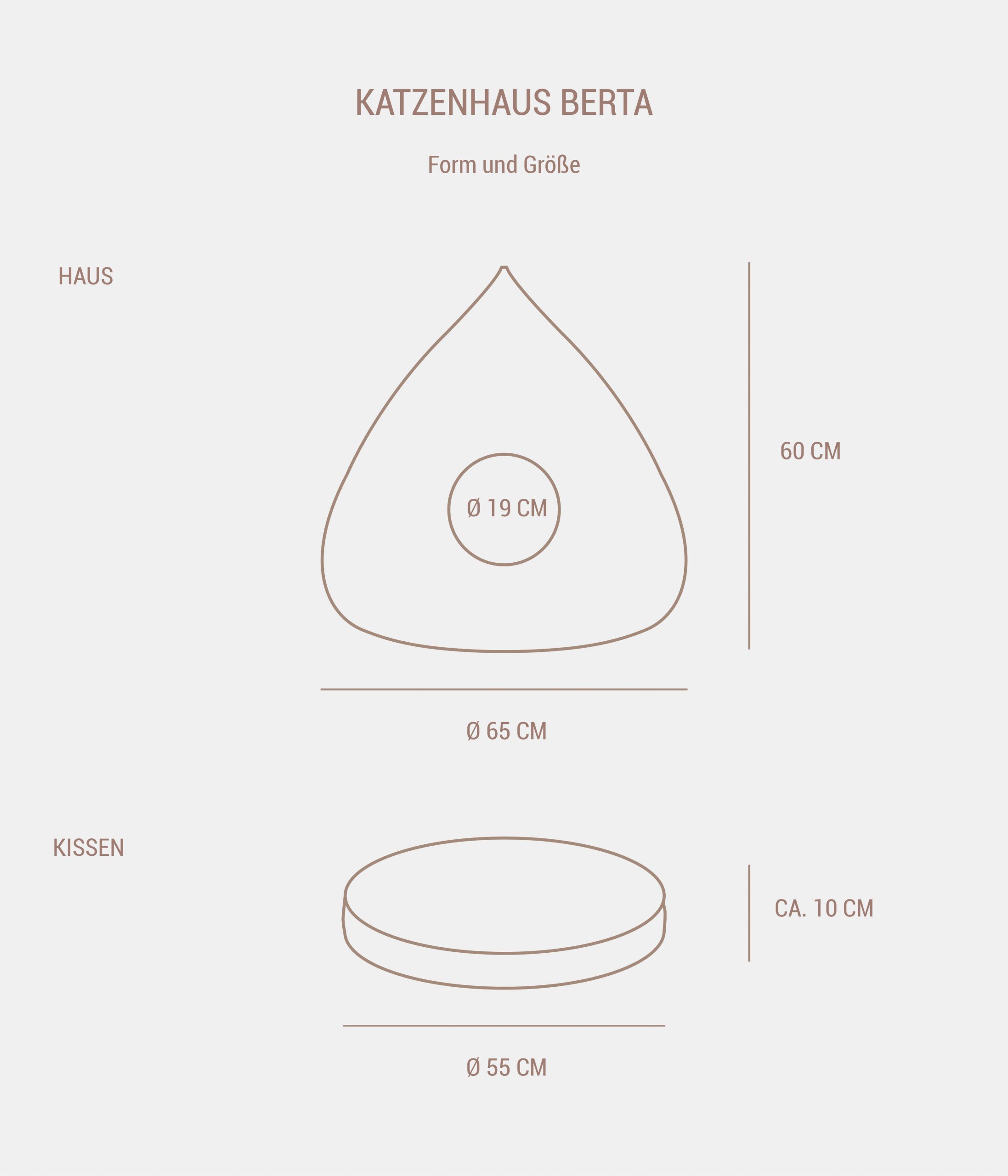 Katzenhaus Berta aus Schurwolle, Größe