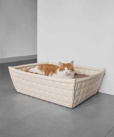 Katzenkorb aus Leder, hochwertig. Farbe creme