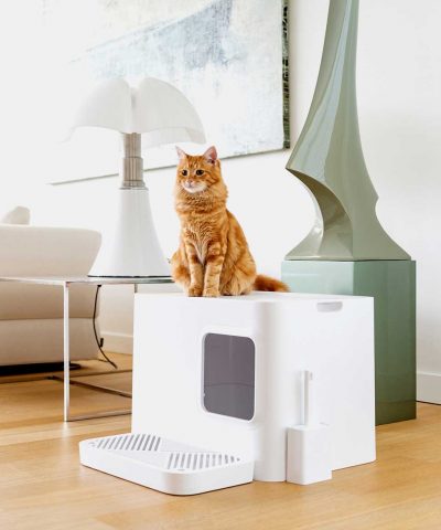 Katzenklo modern hochwertig und groß, mit Deckel in weiß